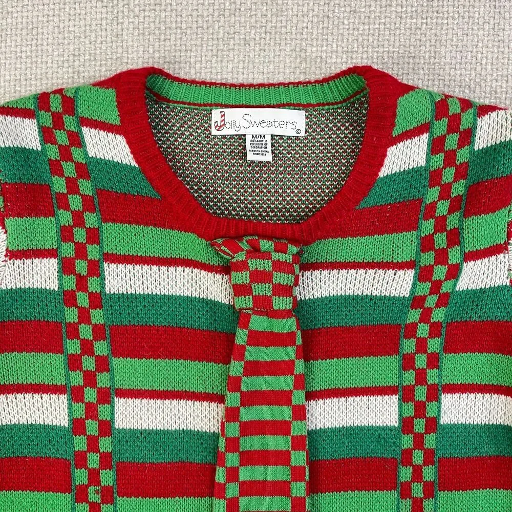 New Ugly Christmas Sweater Men's M Tie Suspenders Striped Unisex Holiday Party